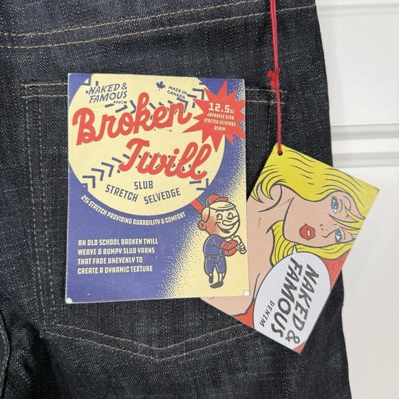 Naked & Famous Broken Twill Slub Stretch Selvedge Super Guy Men's 31 (33/34) NEW - Picture 8 of 11